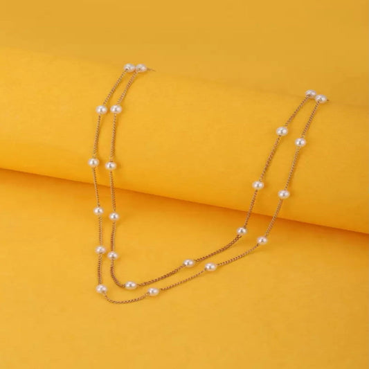 Two pearl necklaces on a yellow background