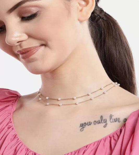 Elegant Double Layer Pearl Choker Necklace