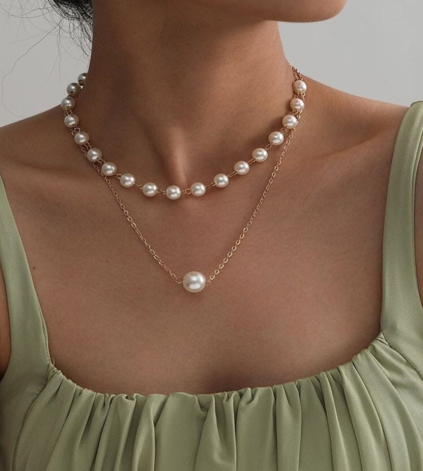 Elegant Dual Layer Pearl & Gold Chain Necklace