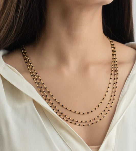 Traditional Multi Layer Black Crystal Necklace