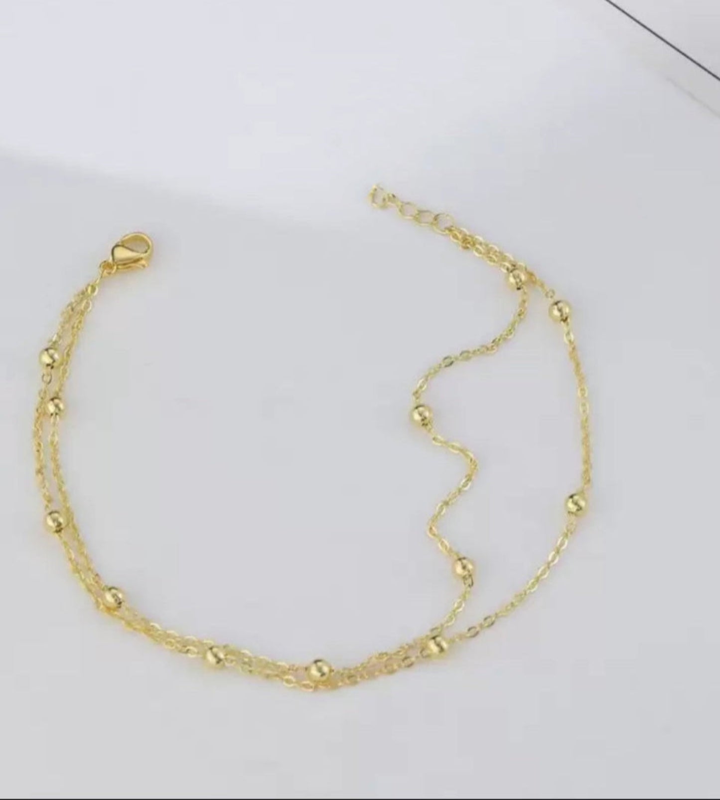 Delicate Double Layer One Leg Anklet with Beaded Accents