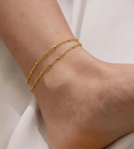 Delicate Double Layer One Leg Anklet with Beaded Accents