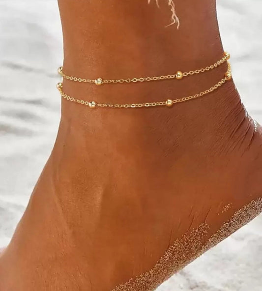 Delicate Double Layer One Leg Anklet with Beaded Accents