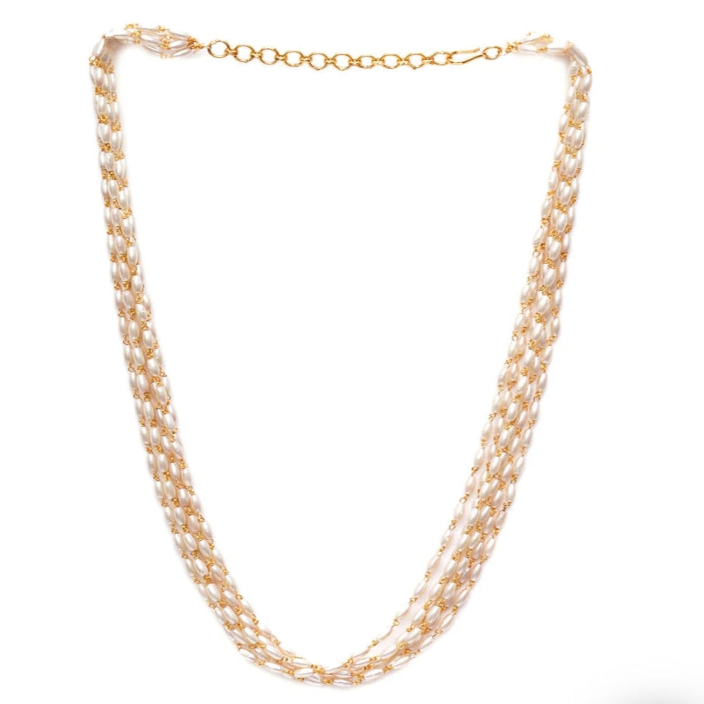 Gold chain necklace on a white background