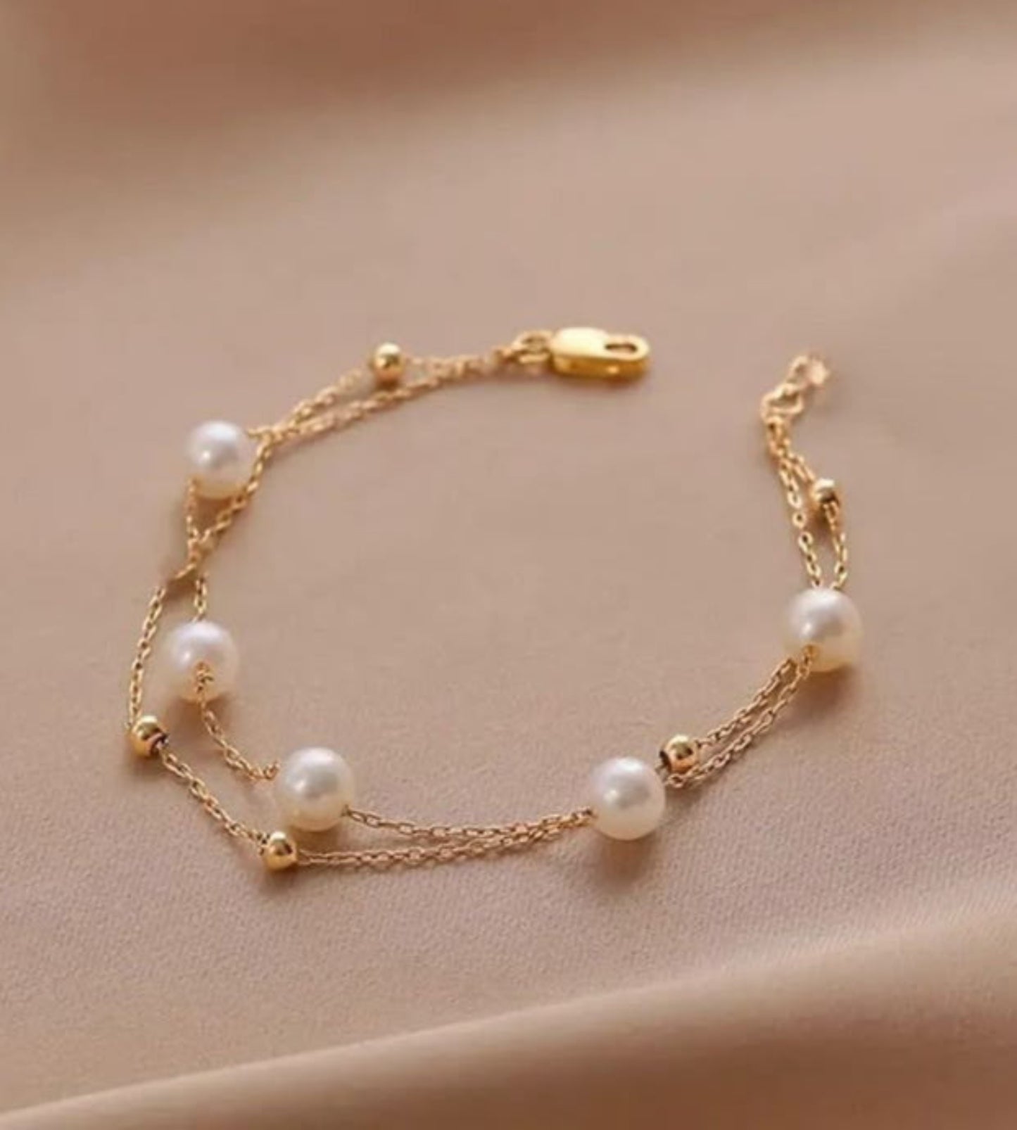 Delicate Double Layer Chain Pearl Bracelet