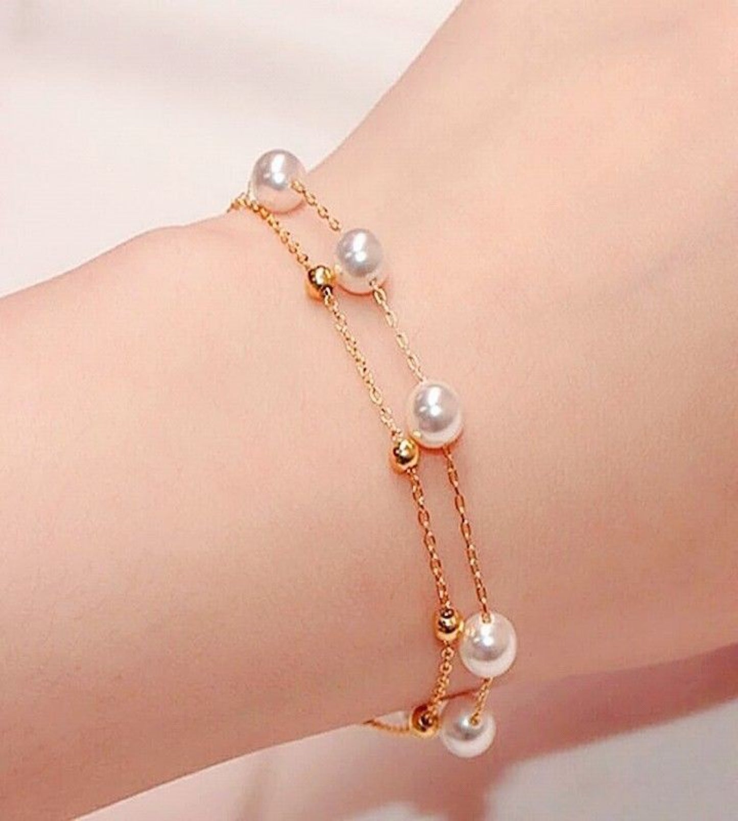 Delicate Double Layer Chain Pearl Bracelet
