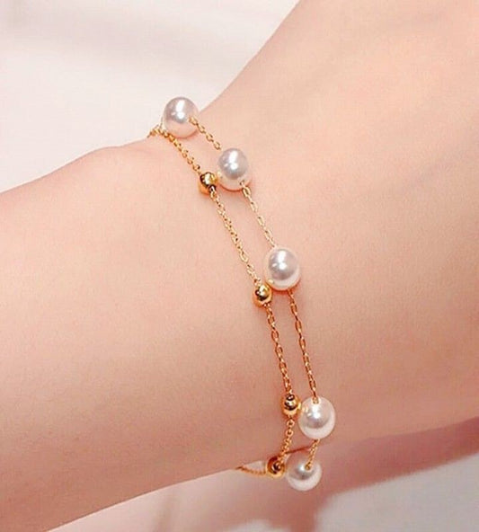 Delicate Double Layer Chain Pearl Bracelet
