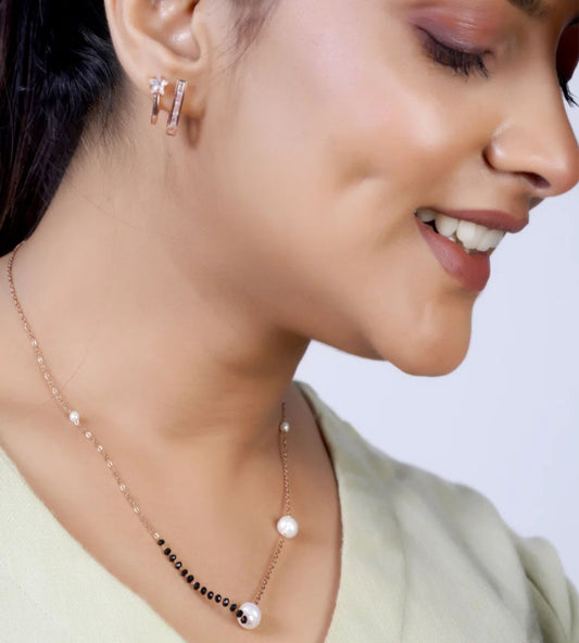 Pearl and Black Bead Mangalsutra Necklace