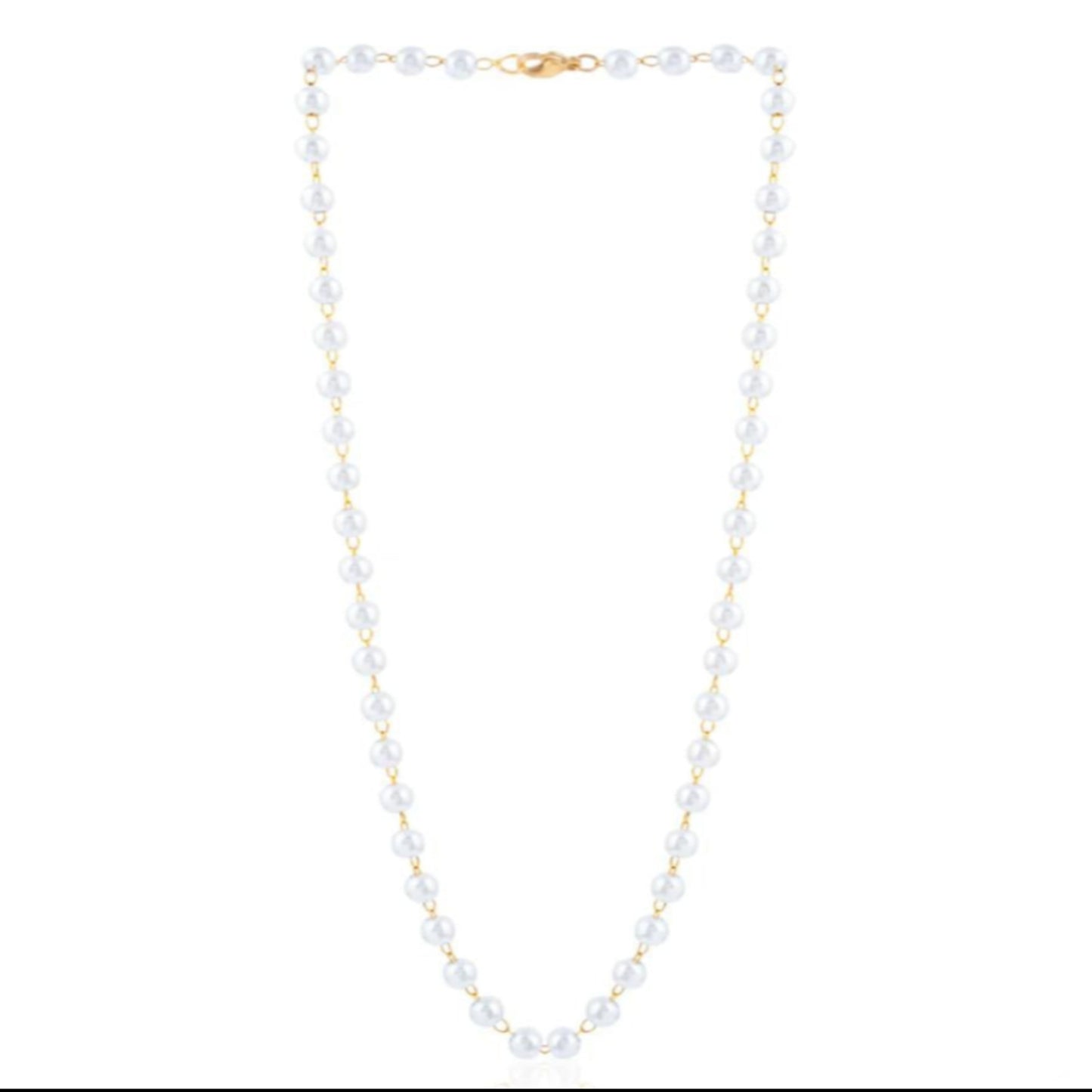 Pearl necklace with a gold clasp on a white background