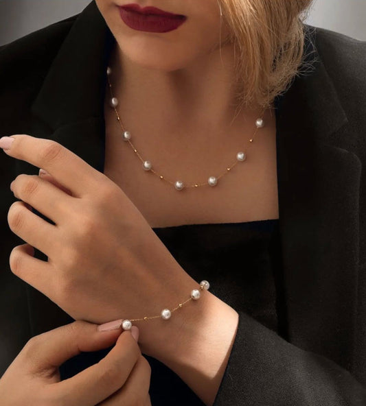 Elegant Pearl Necklace & Bracelet Jewelry Set