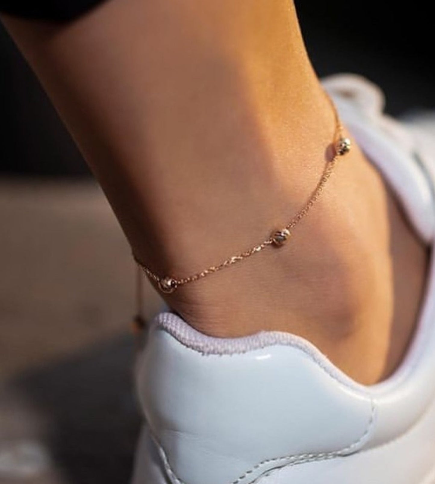 Minimalist Gold Plated Beaded Chain One Leg Anklet