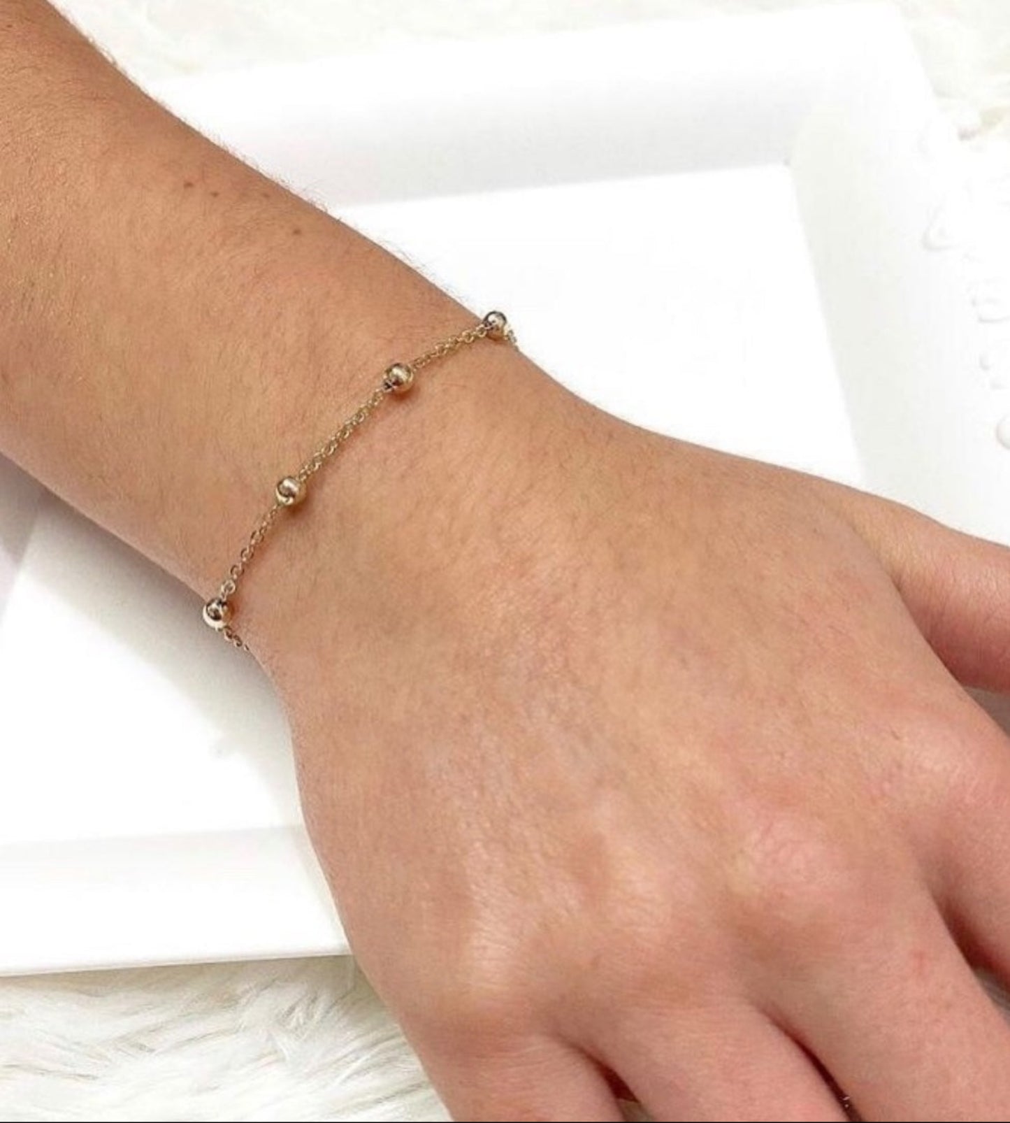 Minimal Gold Plated Beaded Chain Bracelet