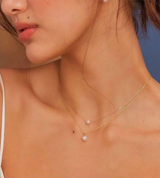 Graceful Dual Pearl Chain Necklace
