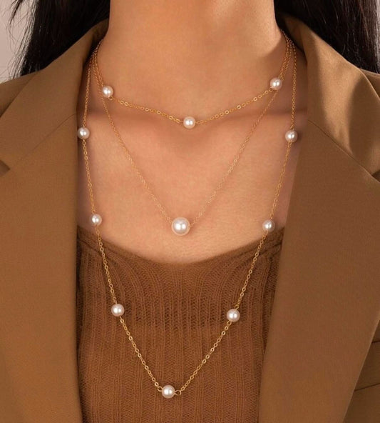 Cascading Elegance Multi-Layered Pearl Necklace
