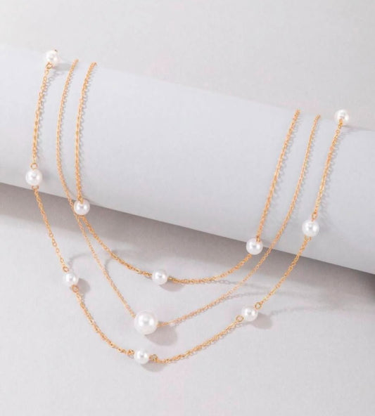 Cascading Elegance Multi-Layered Pearl Necklace