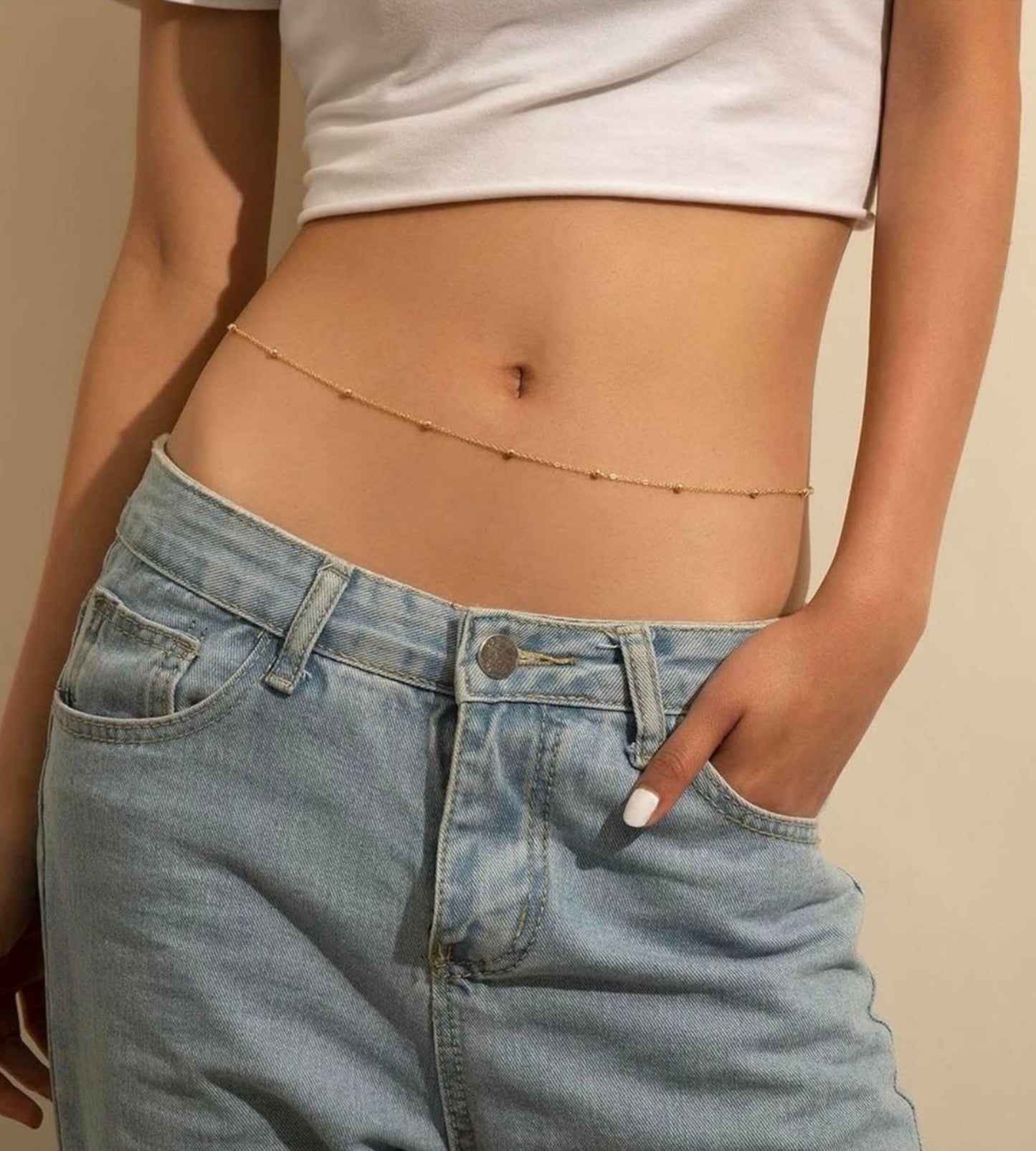 Dainty Gold Plated Beaded Waist Chain