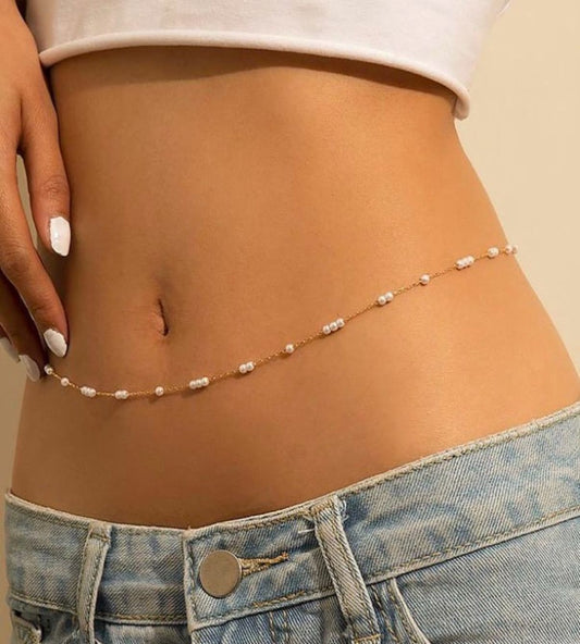 Dainty Pearl Beaded Gold Plated Waist Chain