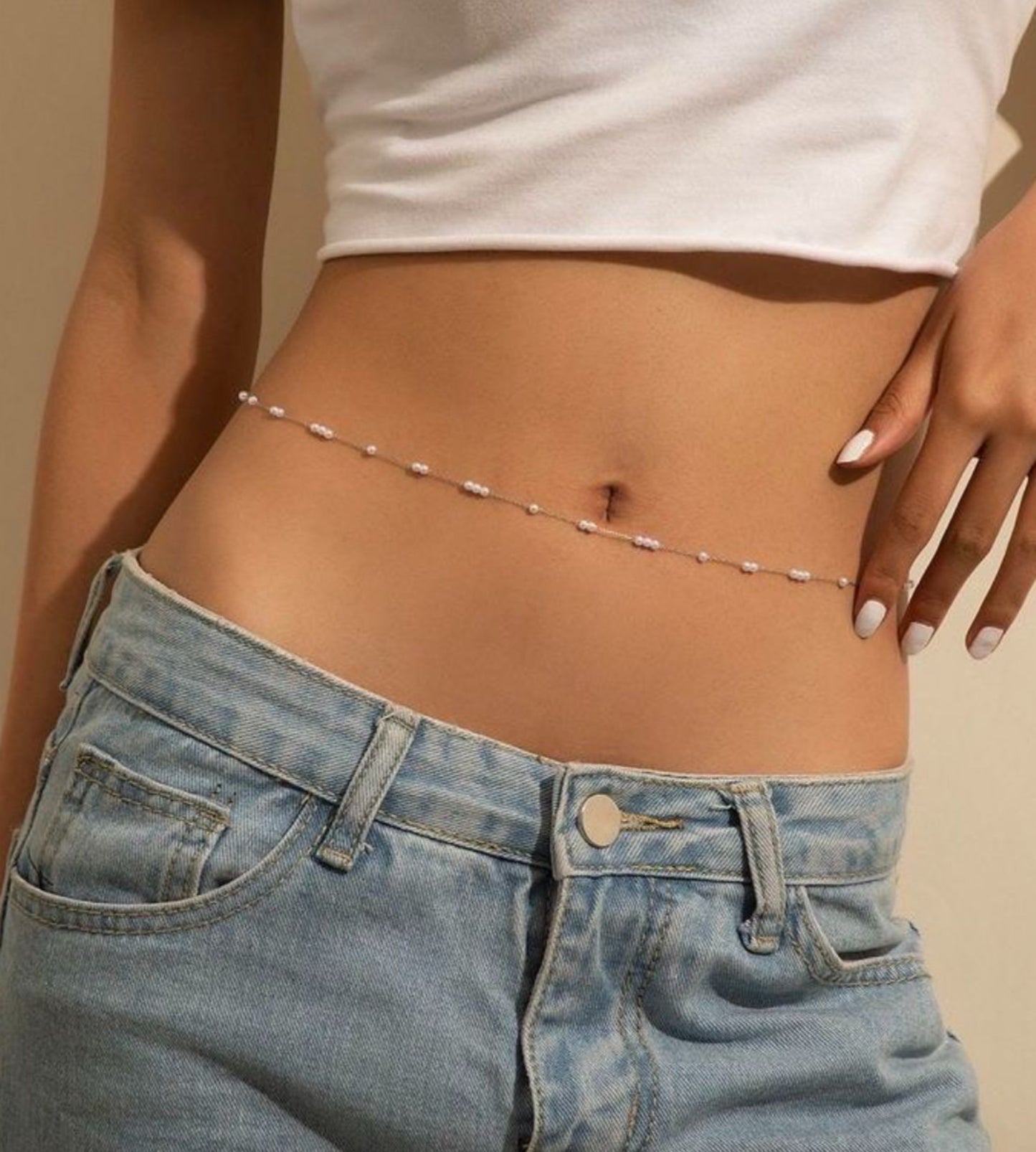 Dainty Pearl Beaded Gold Plated Waist Chain