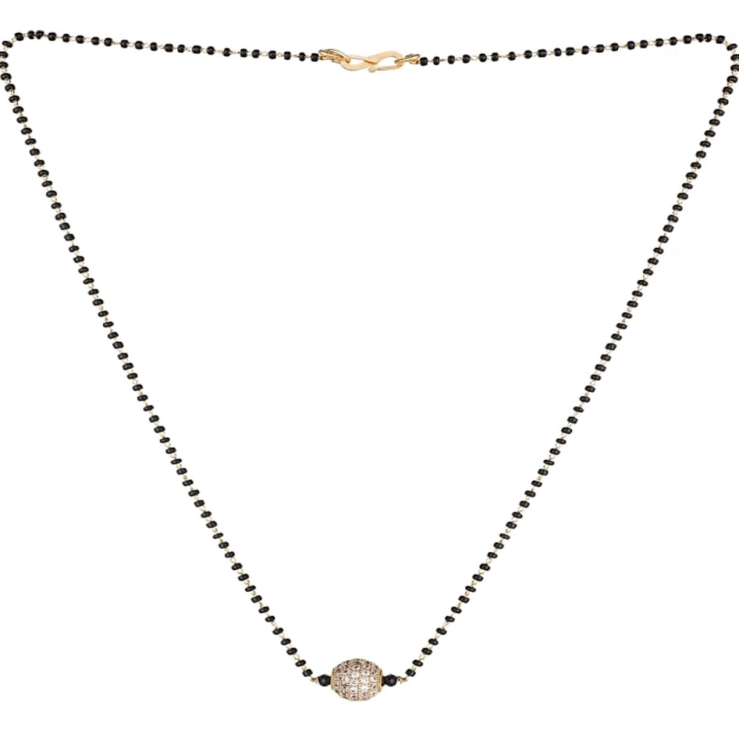 Necklace with black beads and a decorative clasp on a white background