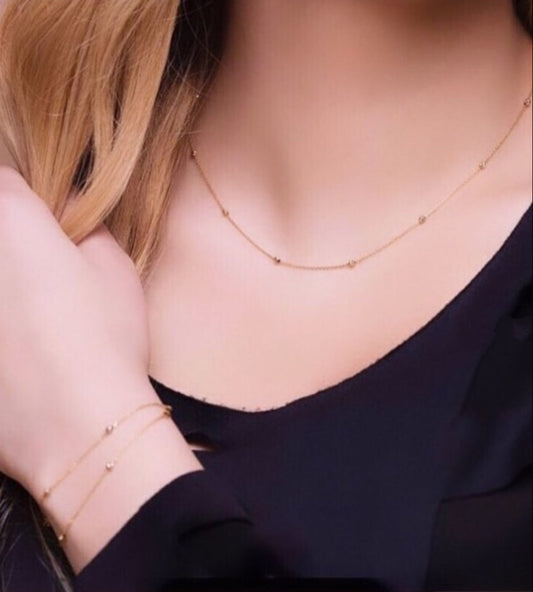 Minimalist Gold Plated Beads Chain Necklace & Bracelet Set