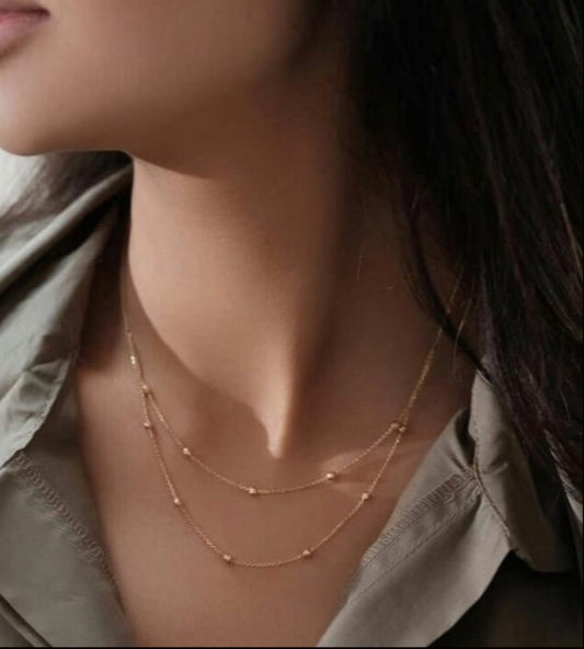 Double Layer Gold Plated Bead Chain Necklace