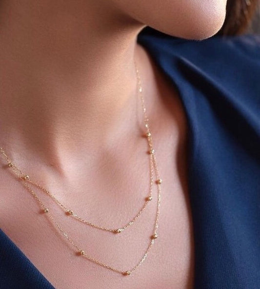 Double Layer Gold Plated Bead Chain Necklace