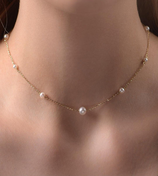 Delicate Gold Plated Pearl Chain Necklace