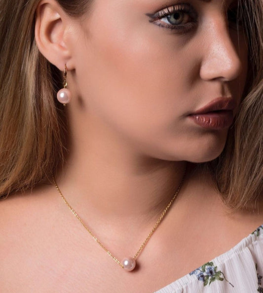 Gold Plated Pearl Necklace & Earrings Set