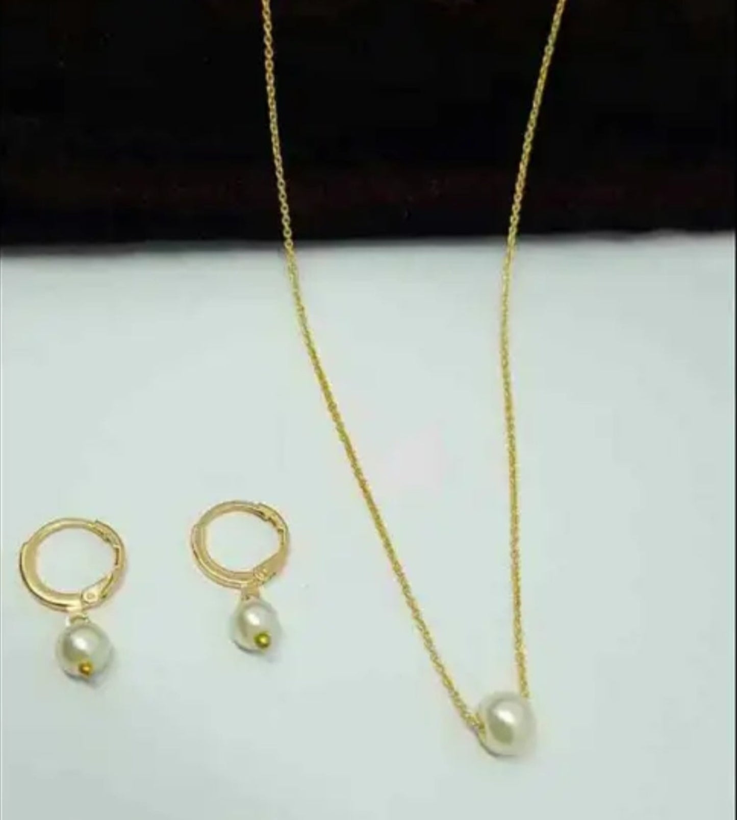 Gold Plated Pearl Necklace & Earrings Set