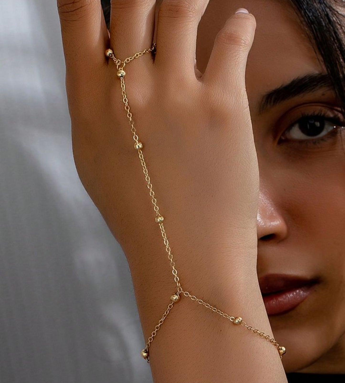 Delicate Gold Plated Bead Chain Finger Bracelet
