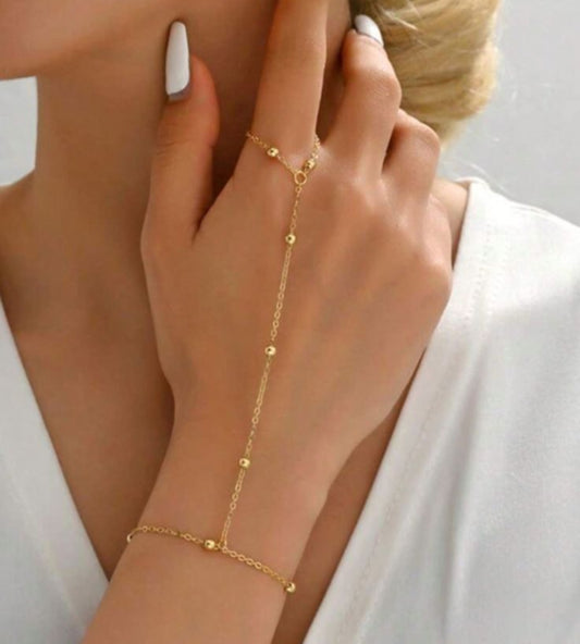 Delicate Gold Plated Bead Chain Finger Bracelet