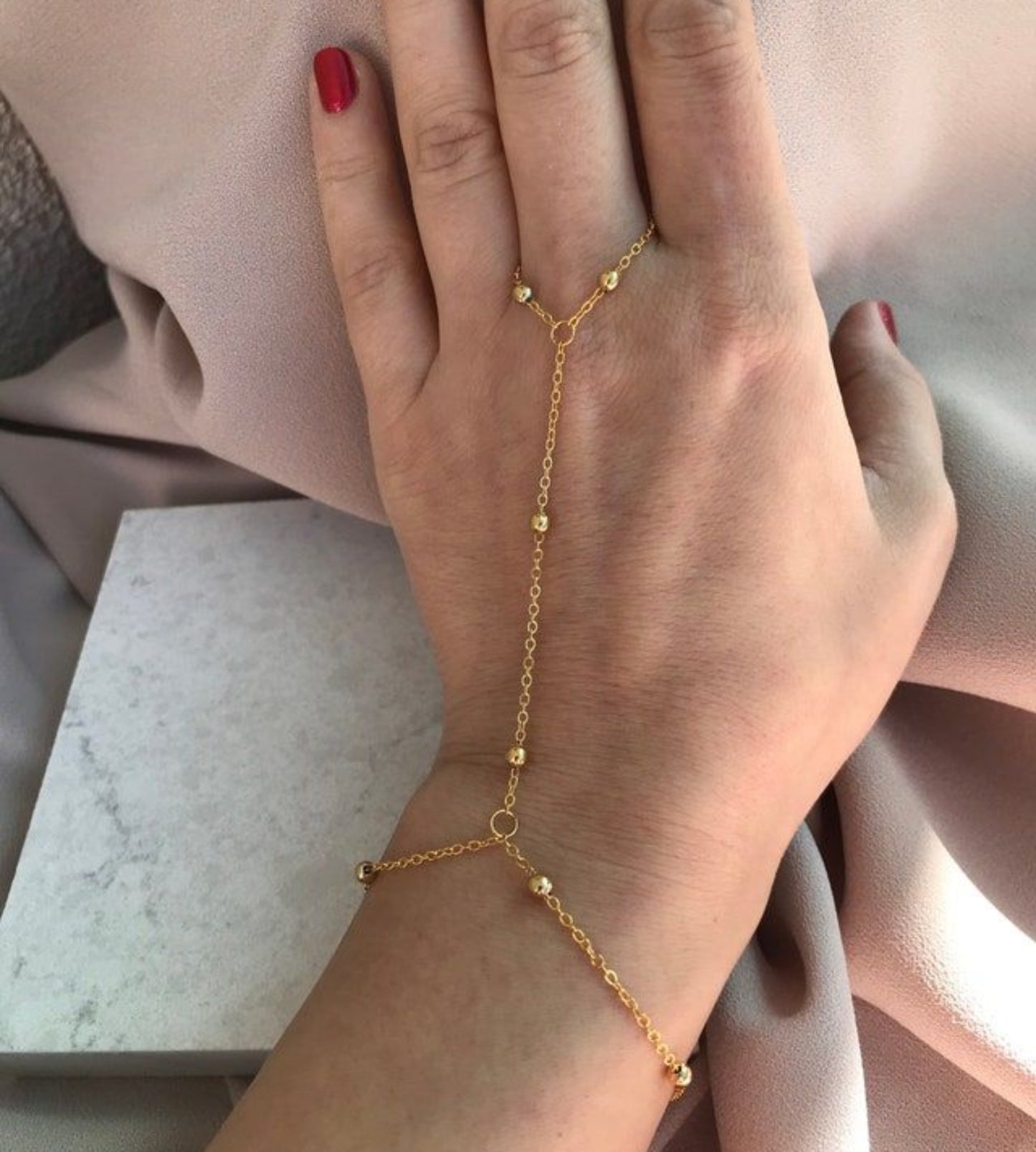 Delicate Gold Plated Bead Chain Finger Bracelet