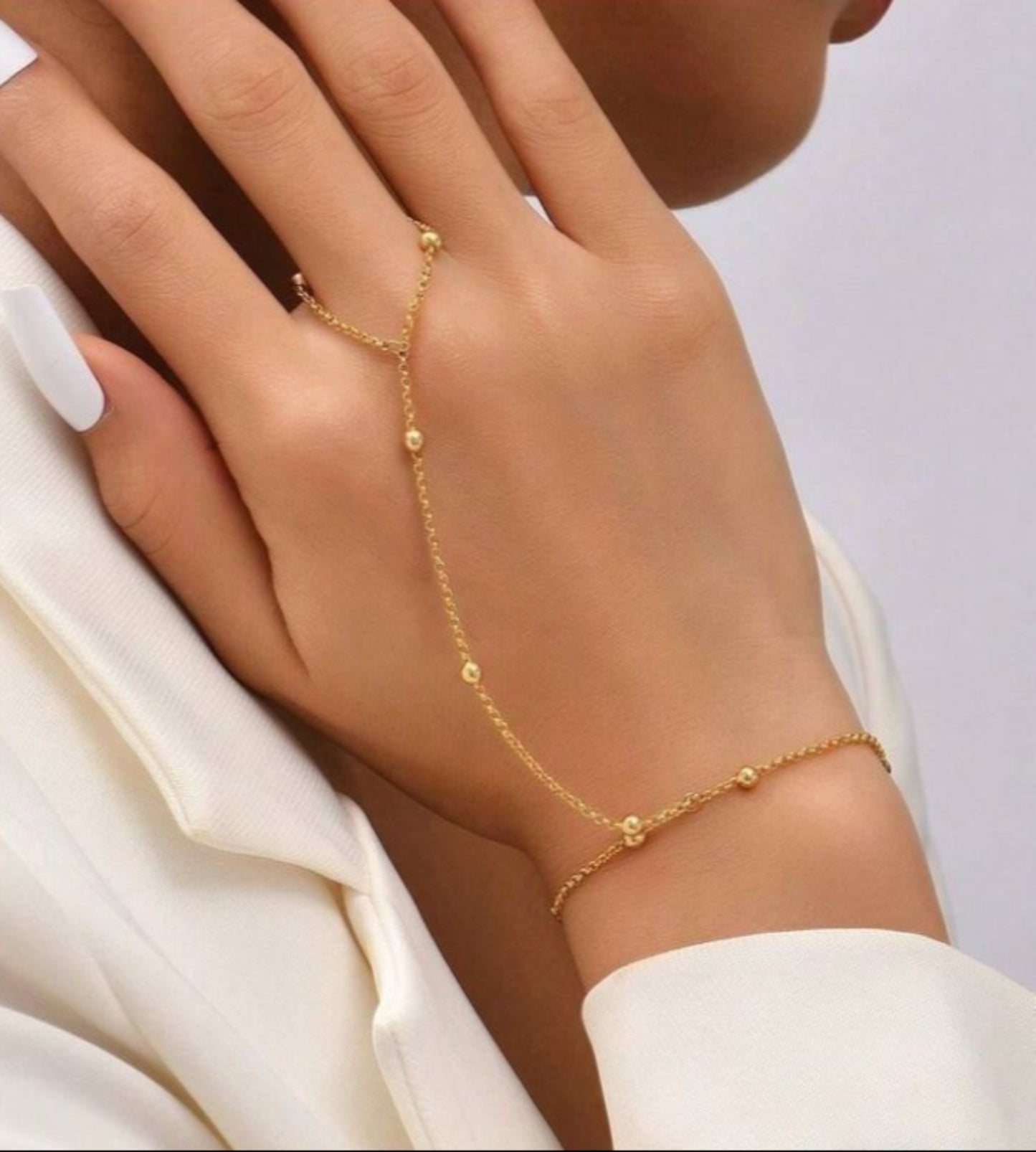 Delicate Gold Plated Bead Chain Finger Bracelet