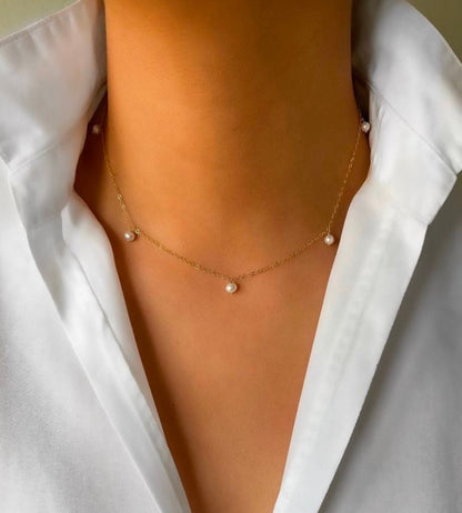 Gold Plated Necklace with Tiny Pearl Drops