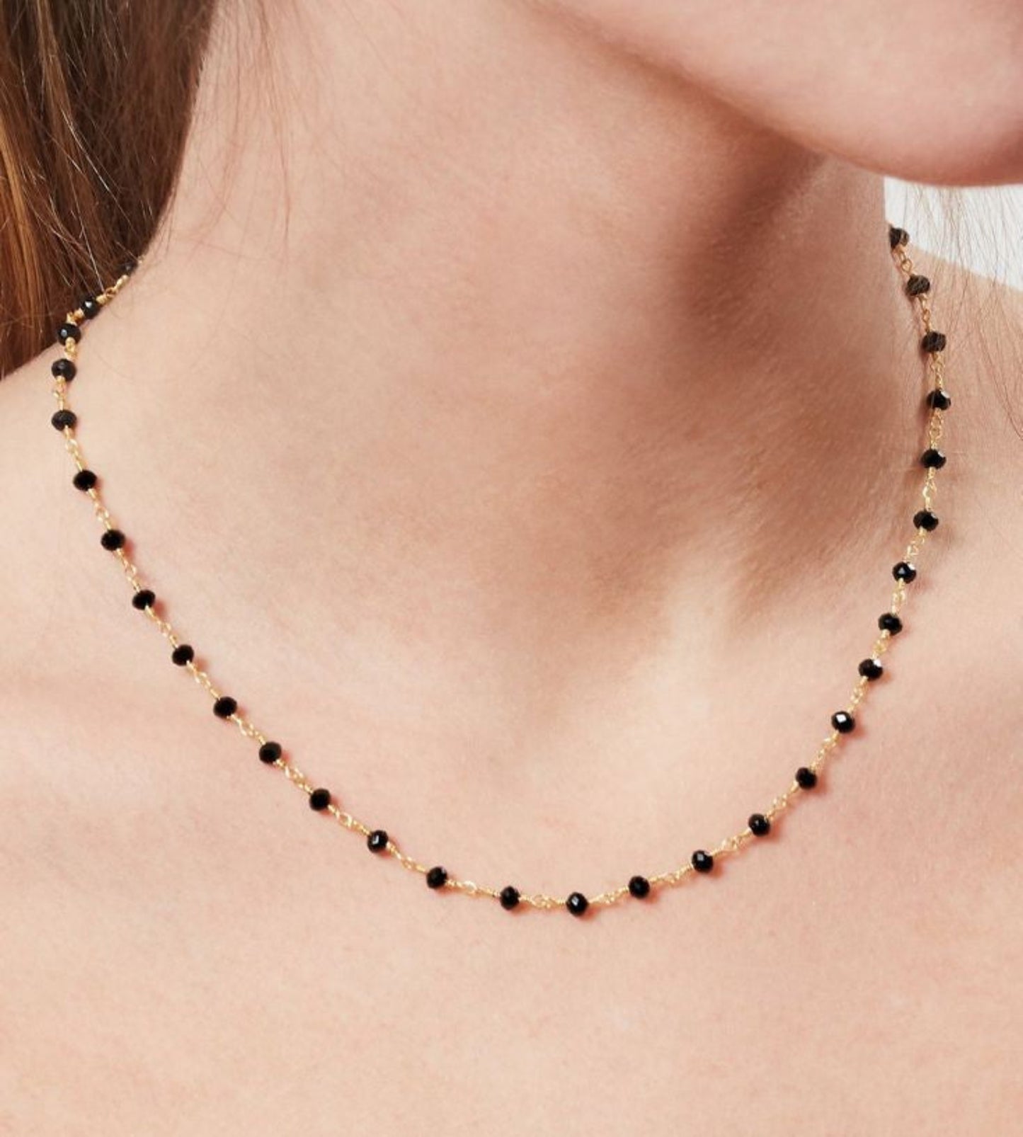 Elegant Black Crystal Beads Necklace