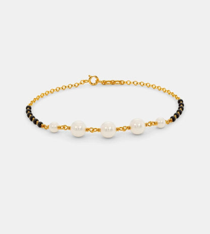 Pearl and Black Bead Hand Mangalsutra