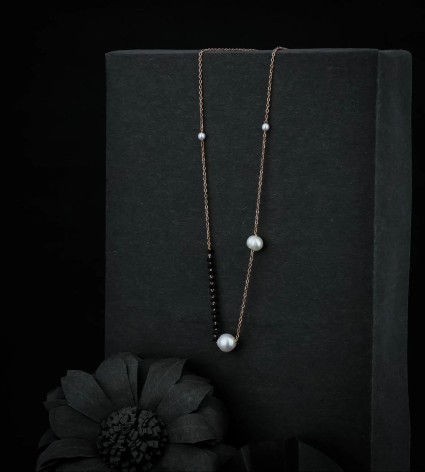 Pearl and Black Bead Mangalsutra Necklace