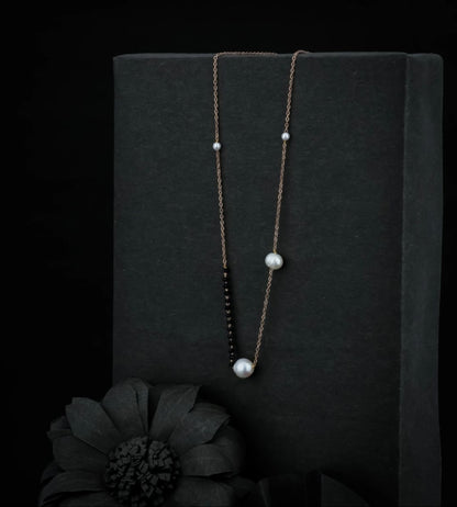 Pearl and Black Bead Mangalsutra Necklace