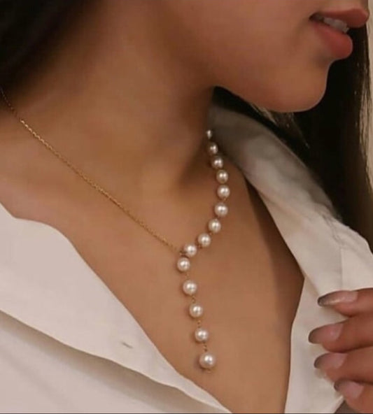Modern Asymmetric Pearl Statement Necklace