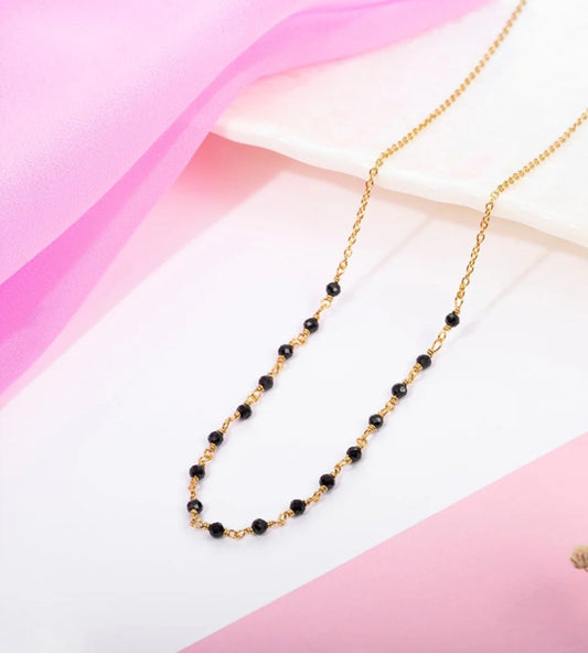 Delicate Black Crystal Bead Necklace