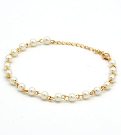 Gold Plated Pearl Beaded One Leg Anklet