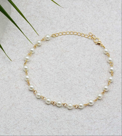 Gold Plated Pearl Beaded One Leg Anklet