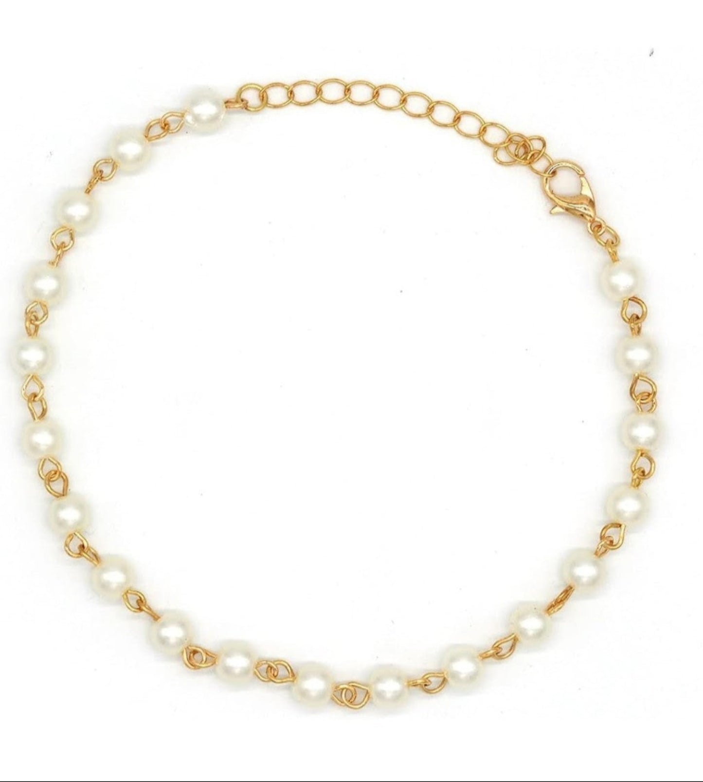 Gold Plated Pearl Beaded One Leg Anklet