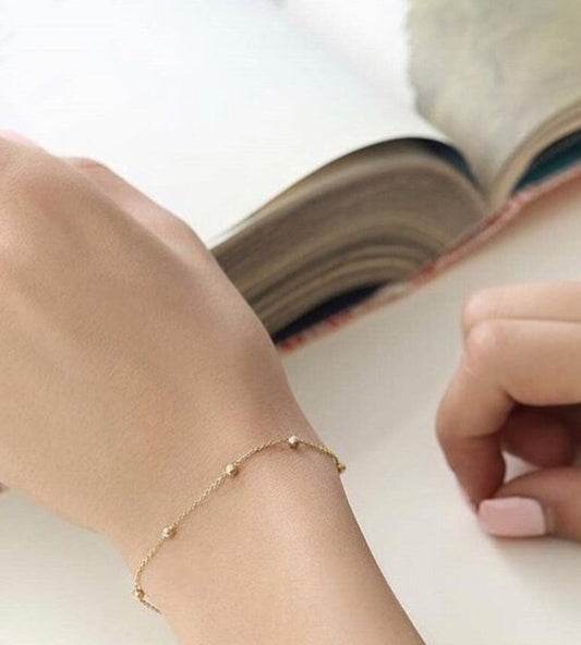 Minimal Gold Plated Beaded Chain Bracelet