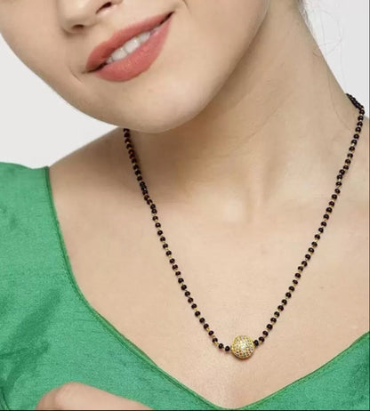 Sparkling Pave Ball Black Bead Mangalsutra