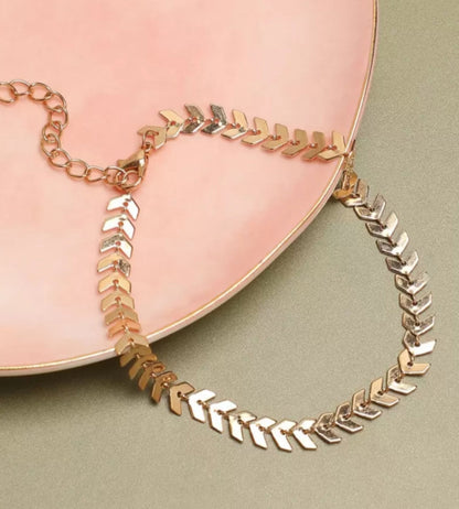 Gold Plated Leaf Chain Anklet & Bracelet Set