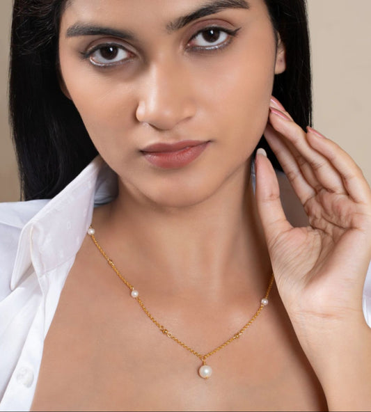 Gold Plated Pearl Drop Pendant Necklace