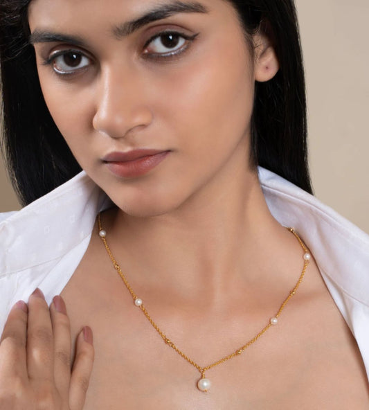 Gold Plated Pearl Drop Pendant Necklace